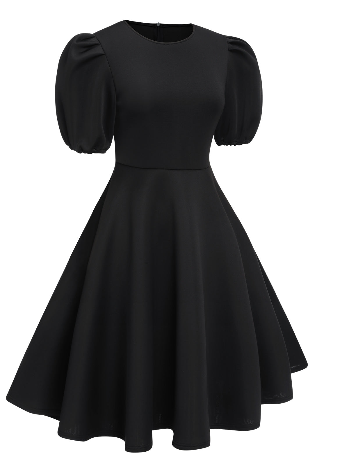 Round Neck Puff Sleeve A-Line Dress