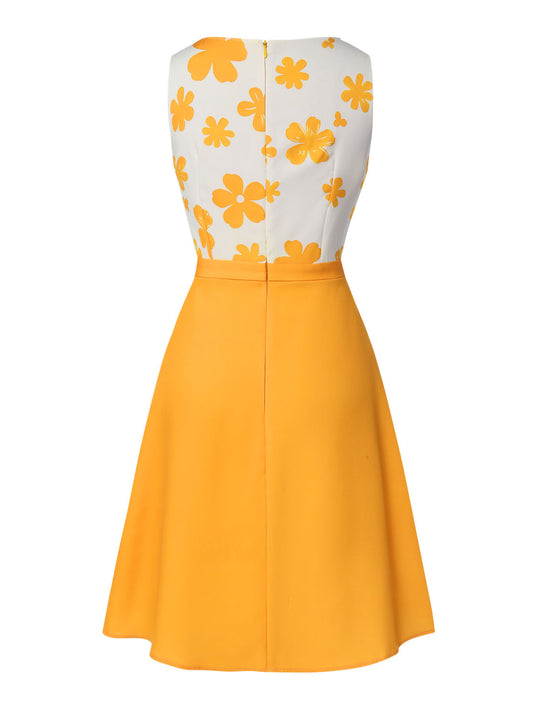 Yellow  Floral Bow Sleeveless Dress