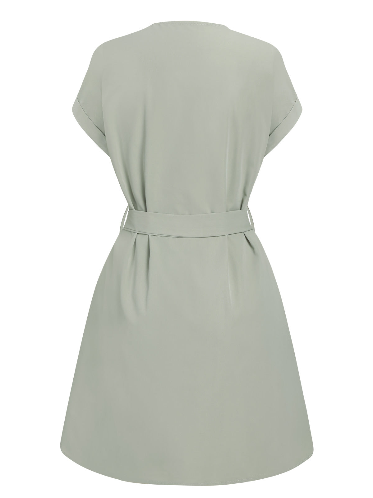 Solid Button V-Neck Belt Dress