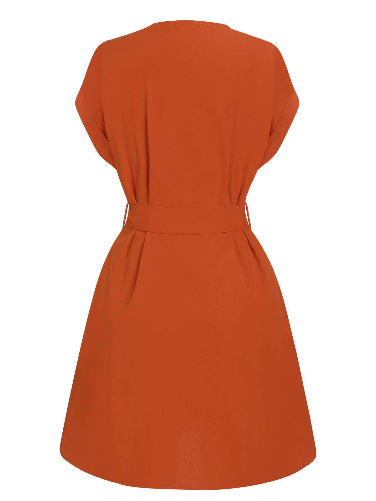 Solid Button V-Neck Belt Dress