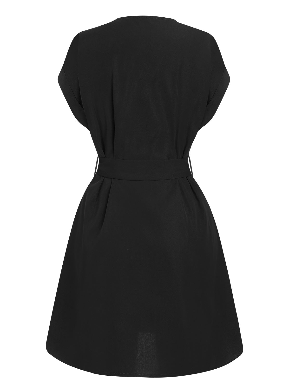 Solid Button V-Neck Belt Dress