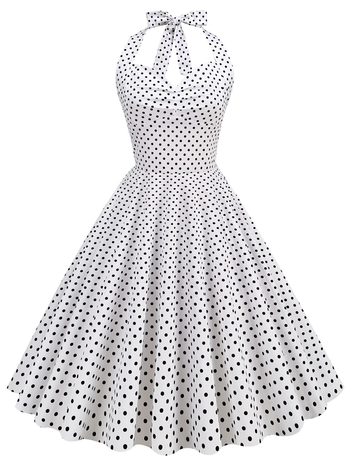 Polka Dots Lace Up Halter Swing Dress