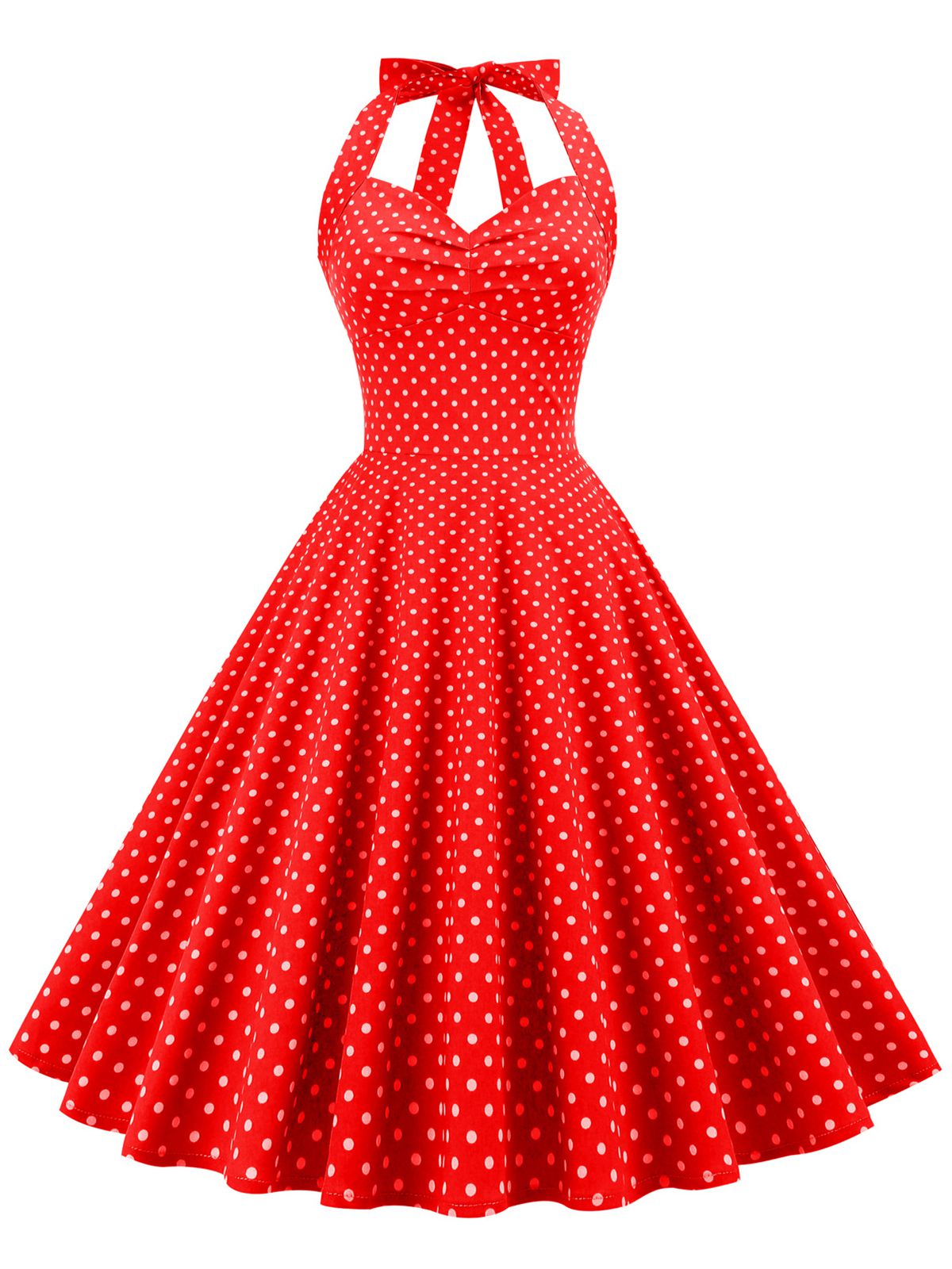 Polka Dots Lace Up Halter Swing Dress