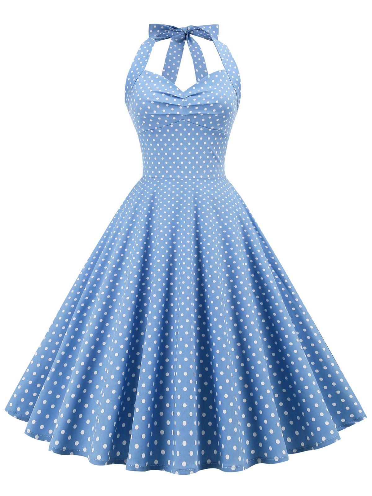 Polka Dots Lace Up Halter Swing Dress