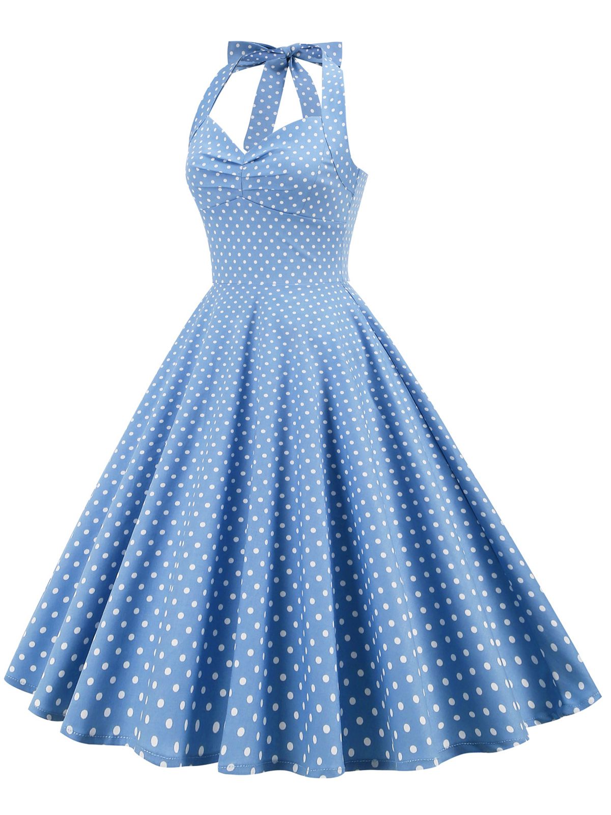 Polka Dots Lace Up Halter Swing Dress