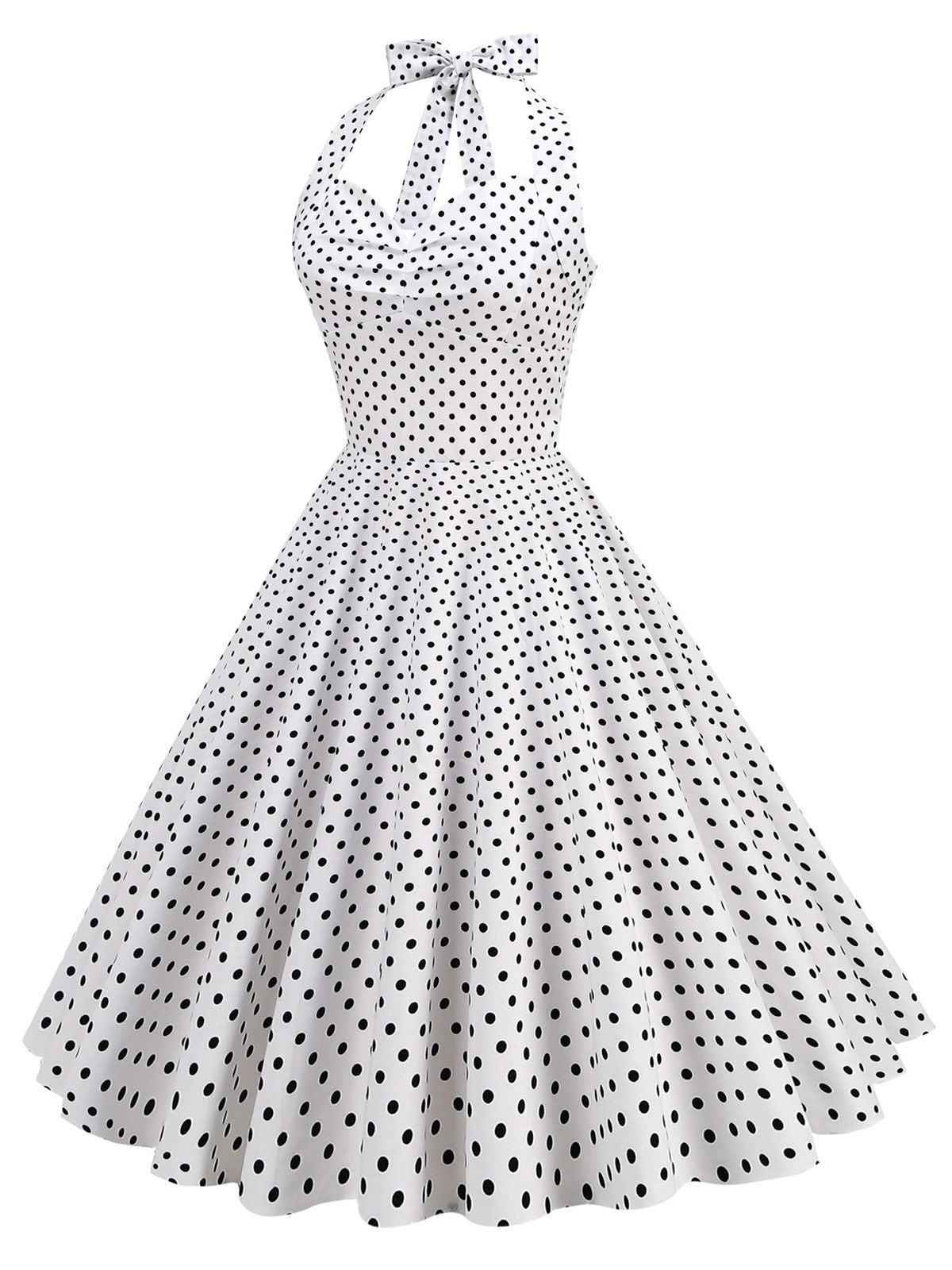 Polka Dots Lace Up Halter Swing Dress