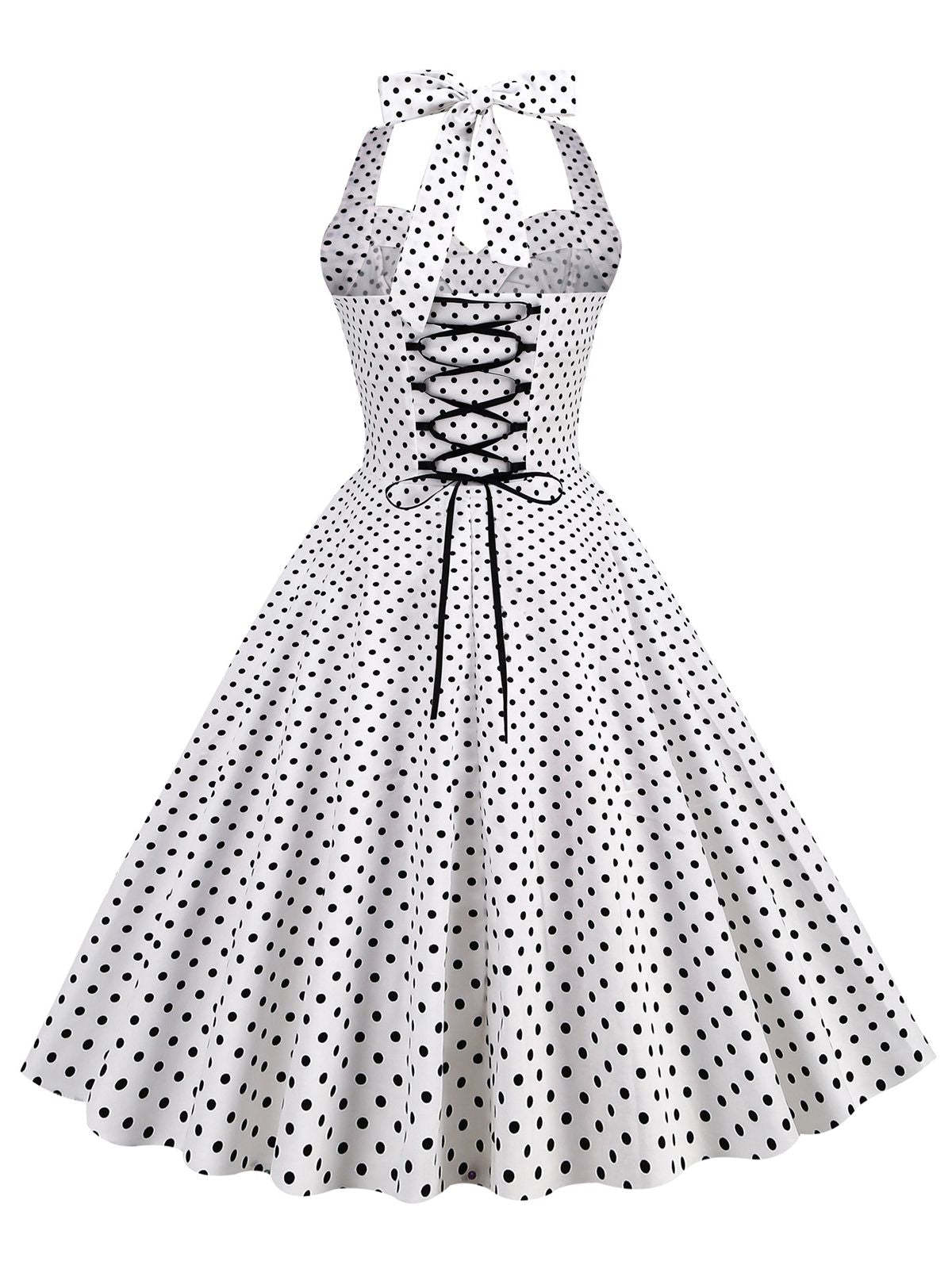 Polka Dots Lace Up Halter Swing Dress