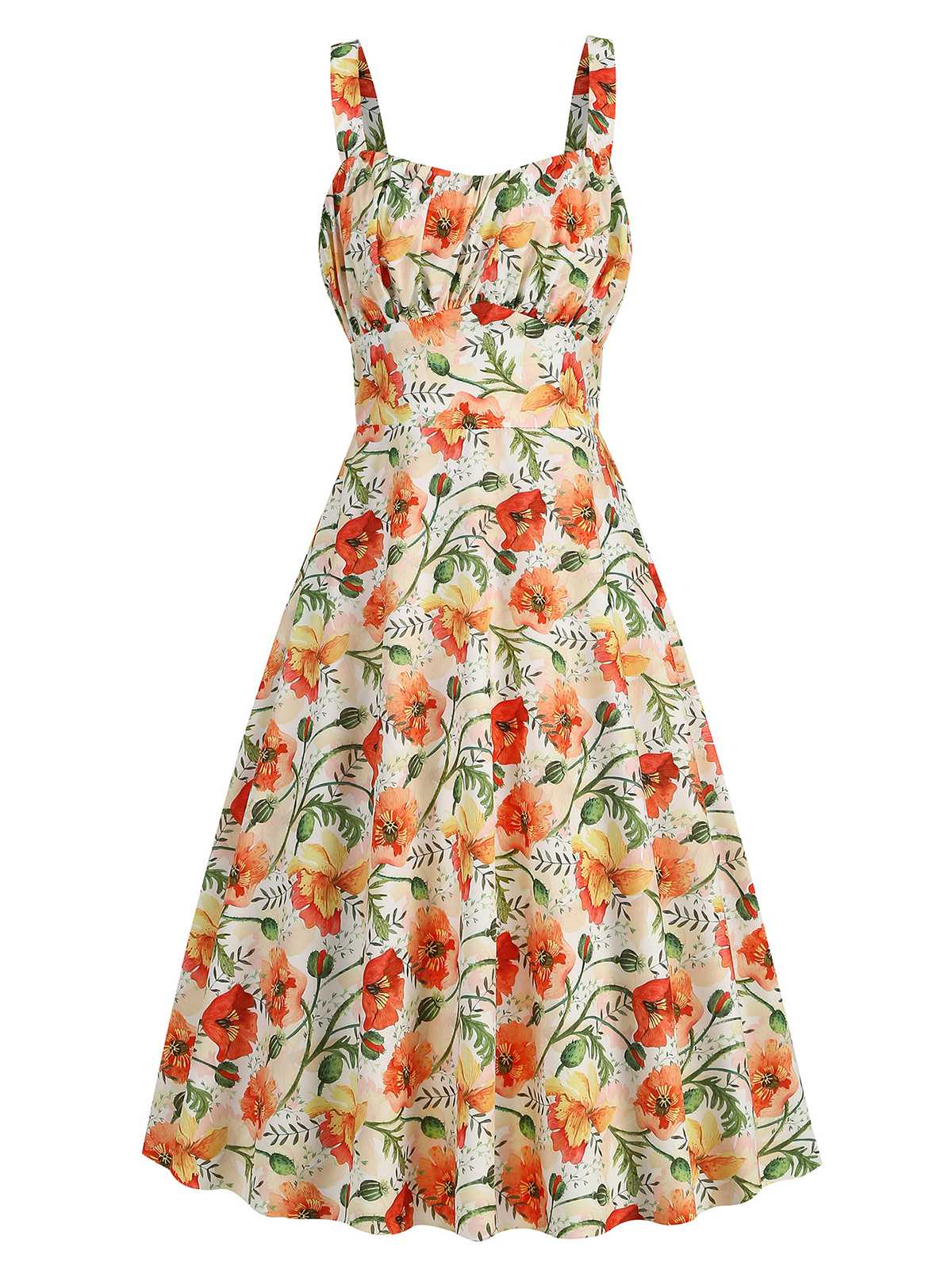 Botanical Print Strap High Waist Dress