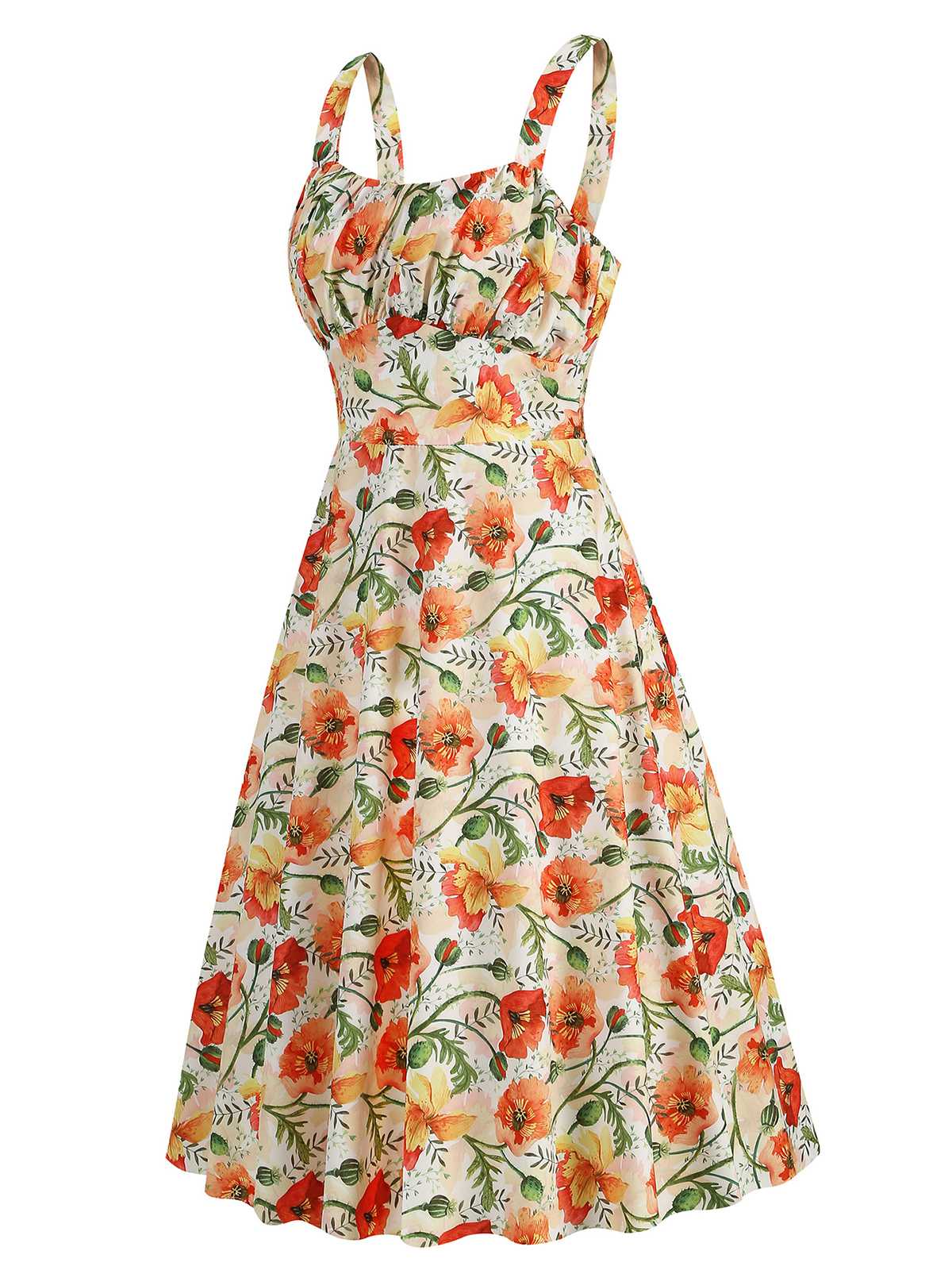 Botanical Print Strap High Waist Dress