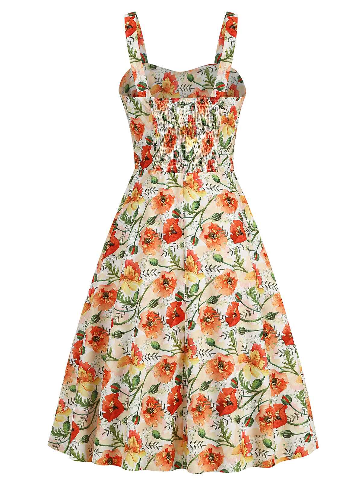 Botanical Print Strap High Waist Dress