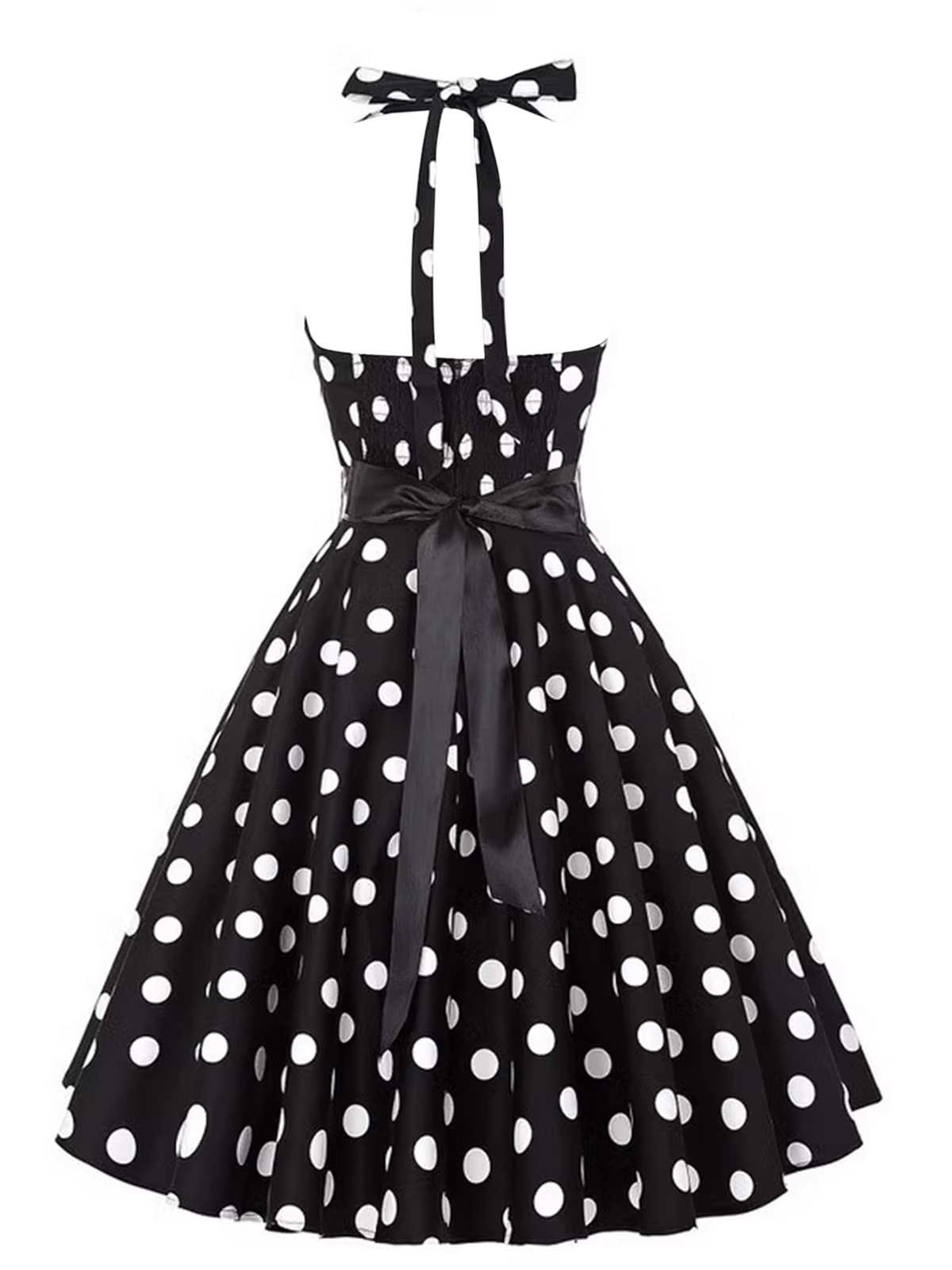 Halter Contrast Polka Dots Belted Dress