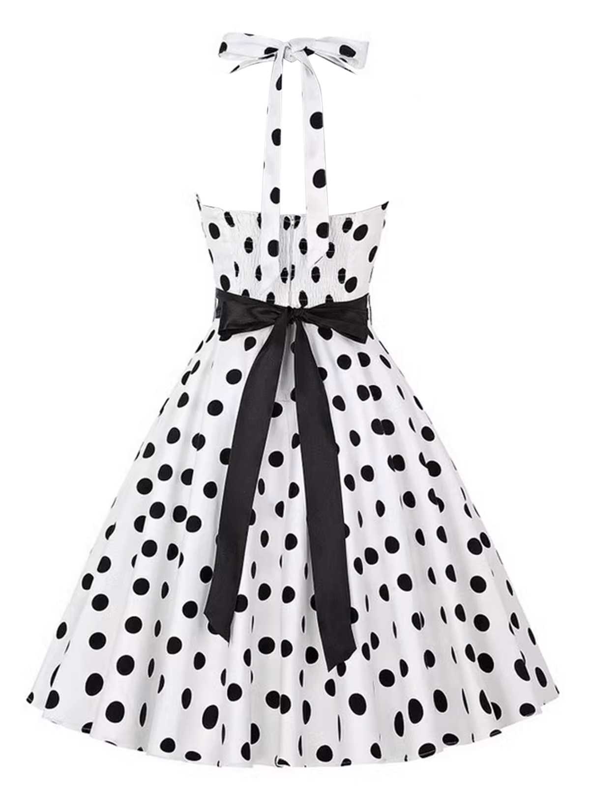 Halter Contrast Polka Dots Belted Dress