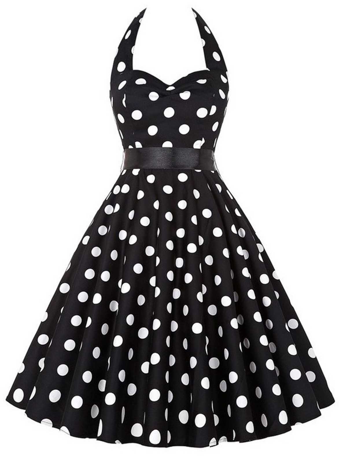 Halter Contrast Polka Dots Belted Dress