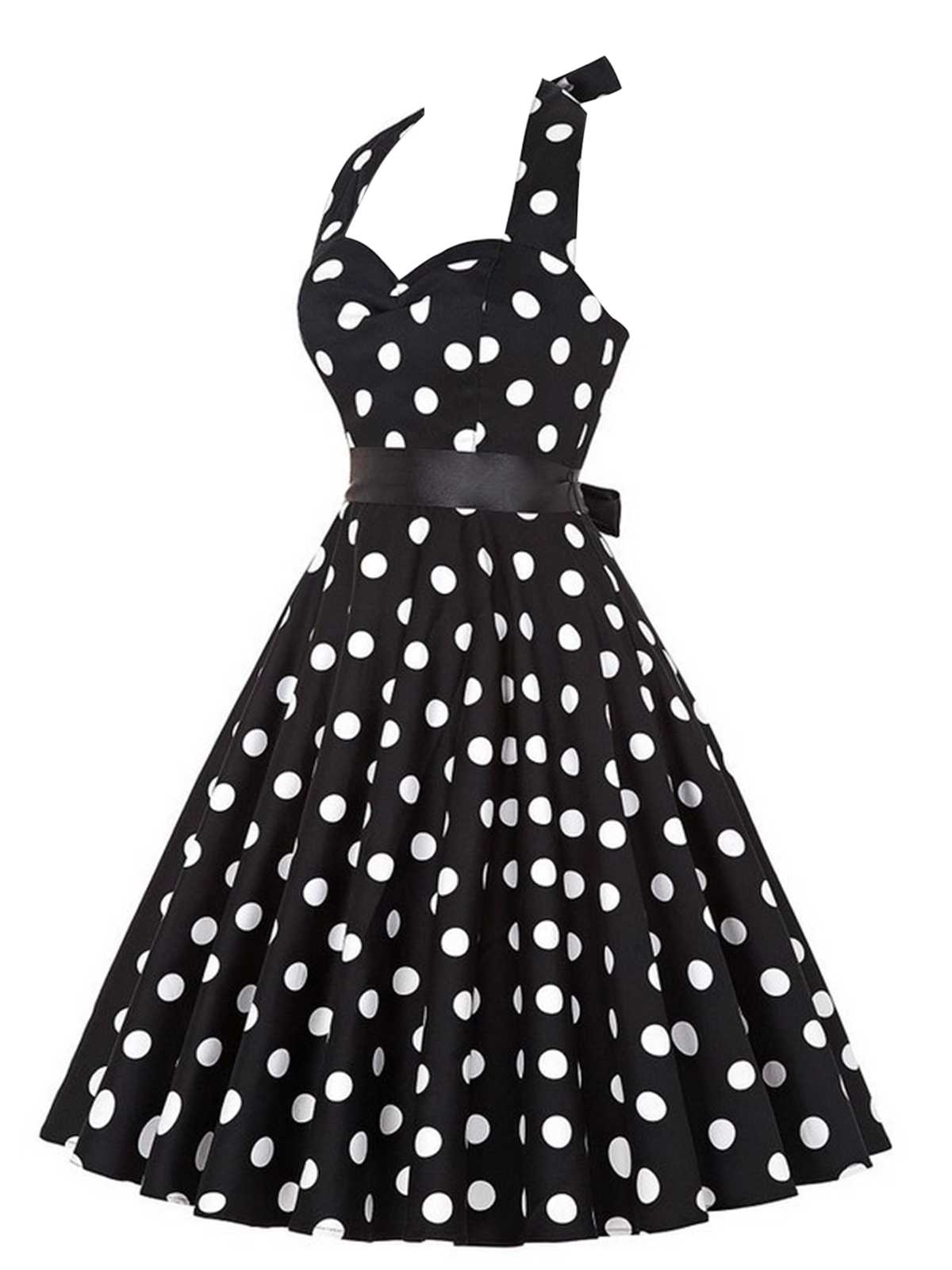 Halter Contrast Polka Dots Belted Dress