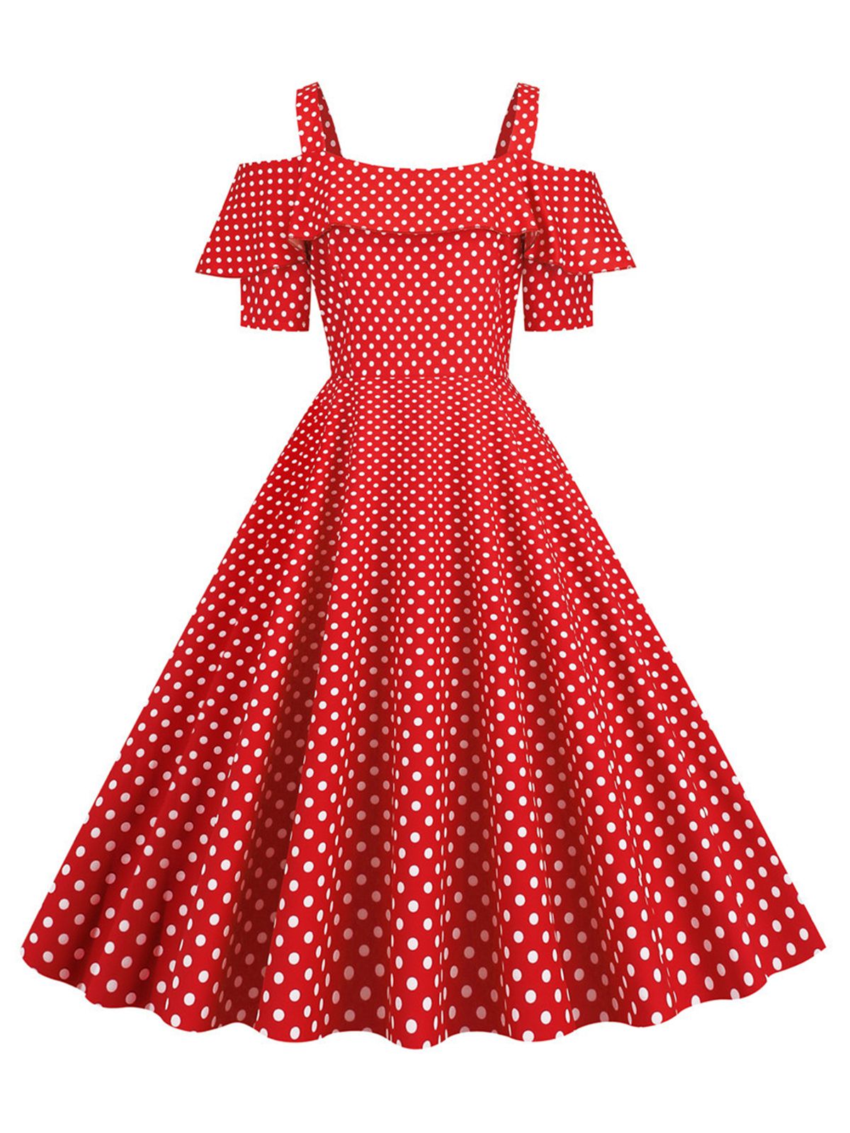 Cold Shoulder Polka Dots Dress