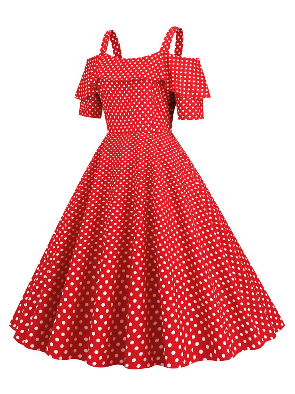 Cold Shoulder Polka Dots Dress