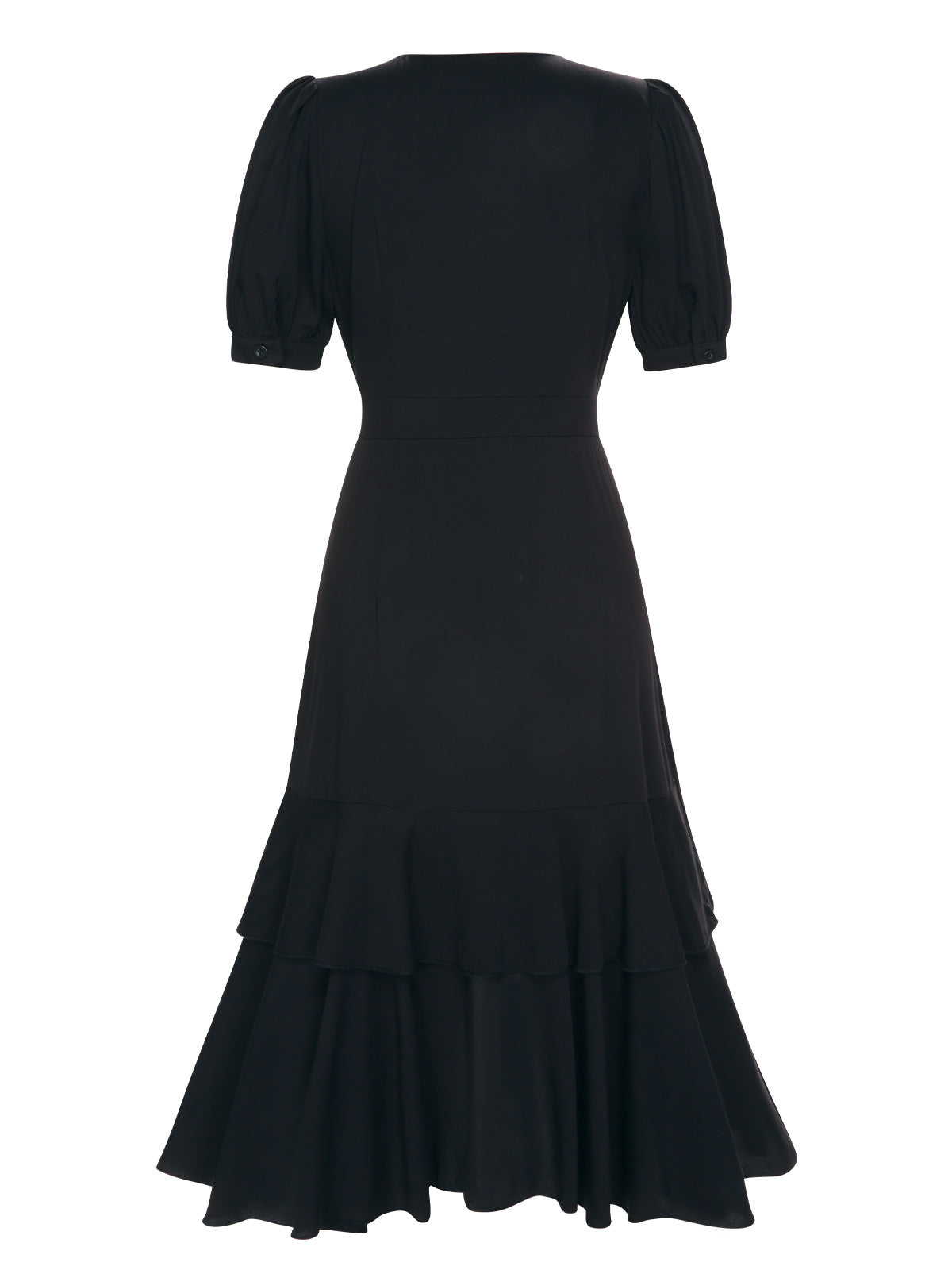 Black V-Neck Irregular Hem Button Dress