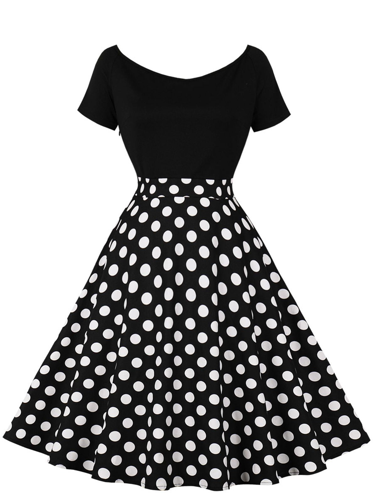 Polka Dot Patchwork Short Sleeves Dress