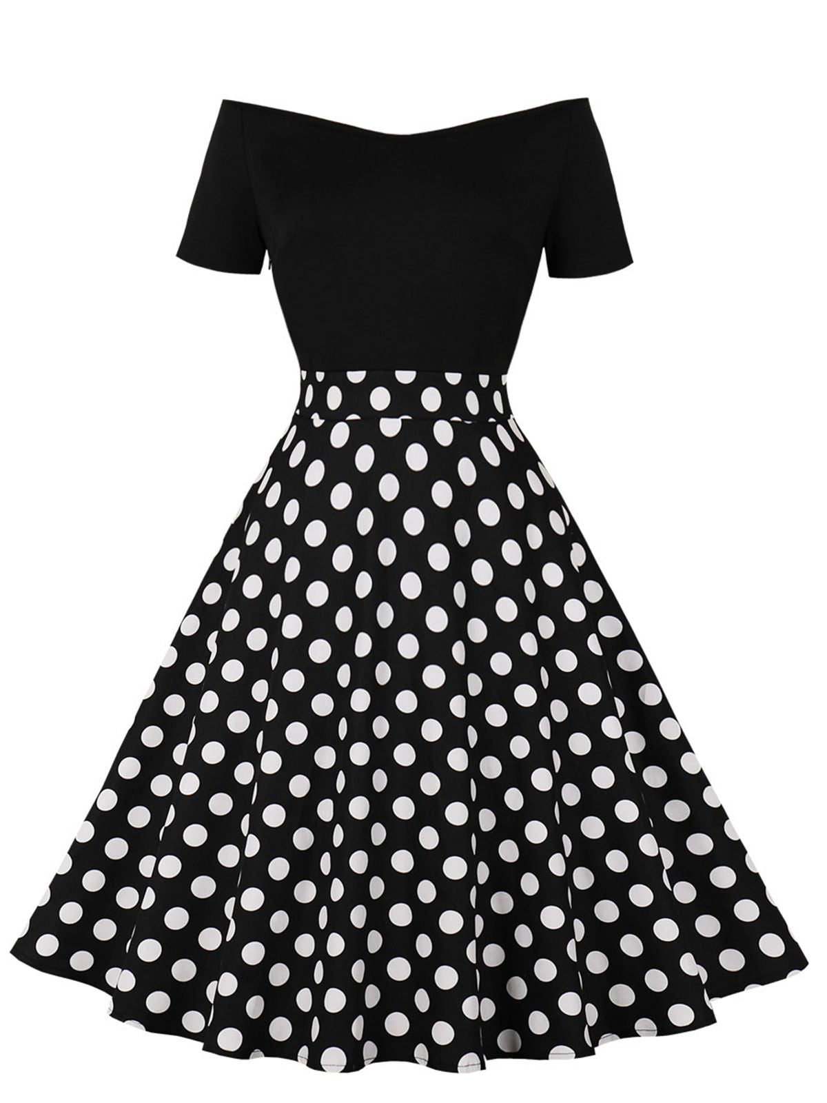 Polka Dot Patchwork Short Sleeves Dress