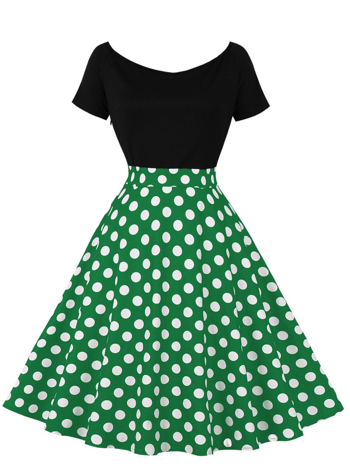 Polka Dot Patchwork Short Sleeves Dress