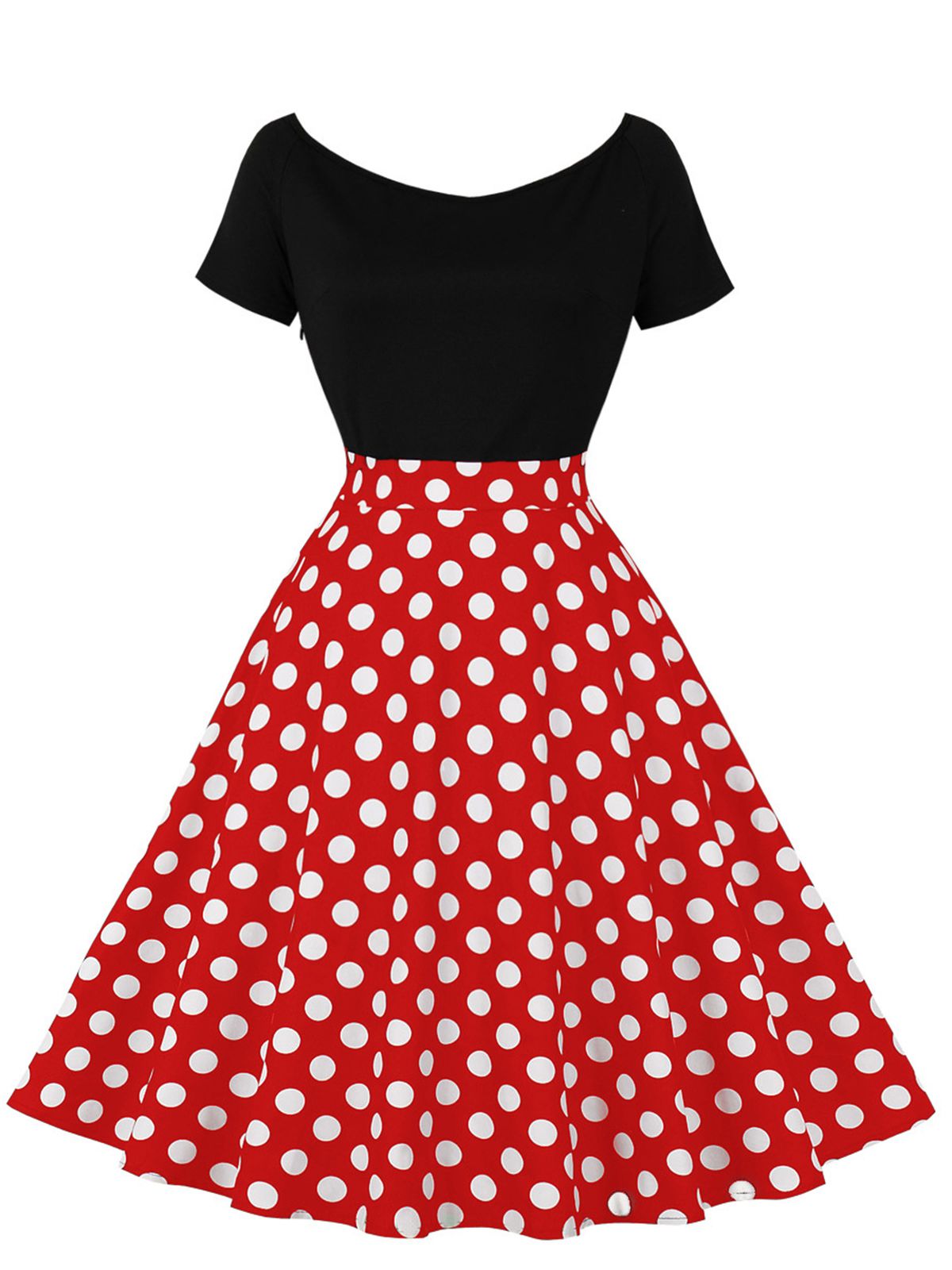 Polka Dot Patchwork Short Sleeves Dress