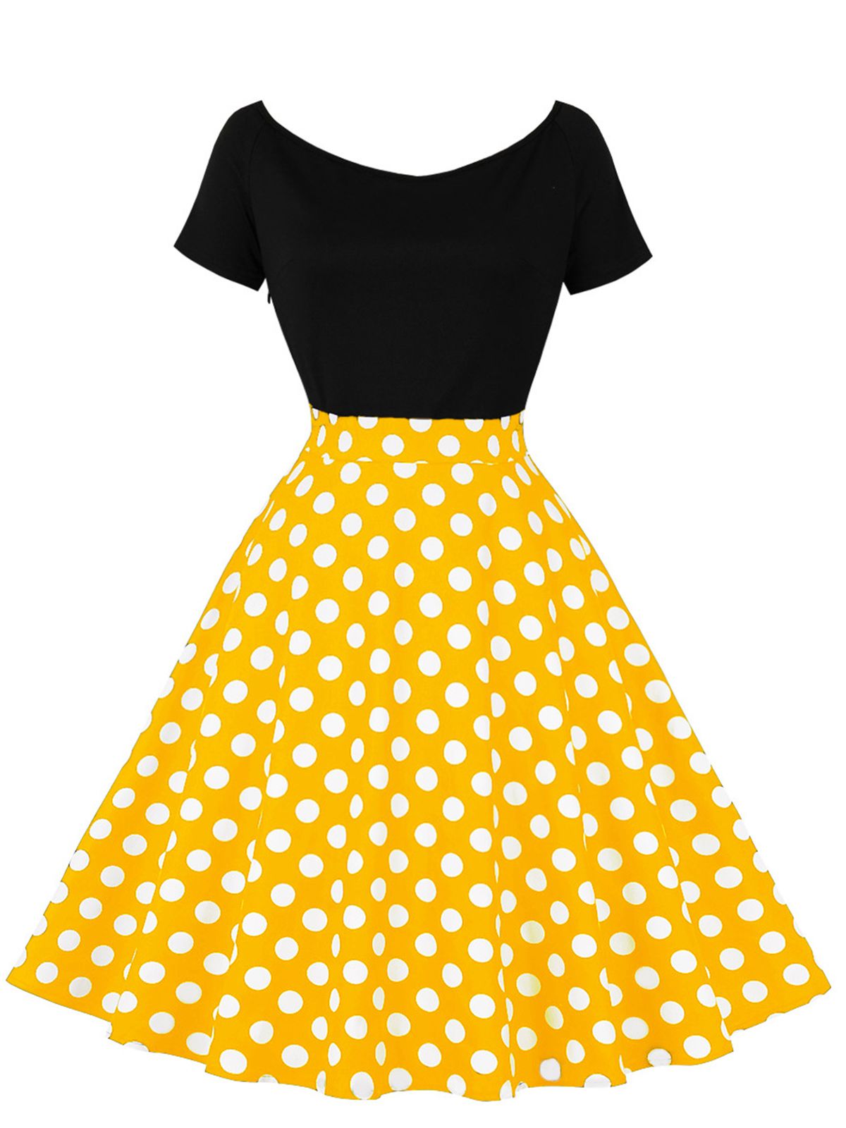 Polka Dot Patchwork Short Sleeves Dress