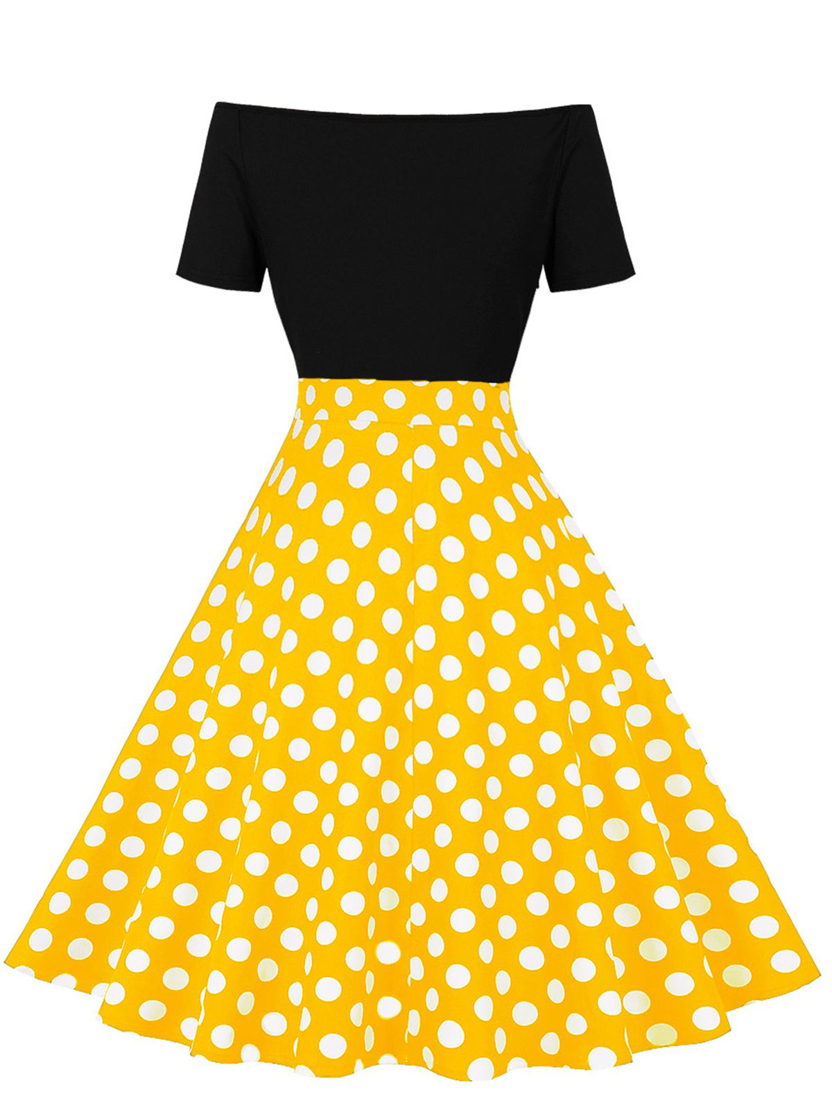 Polka Dot Patchwork Short Sleeves Dress