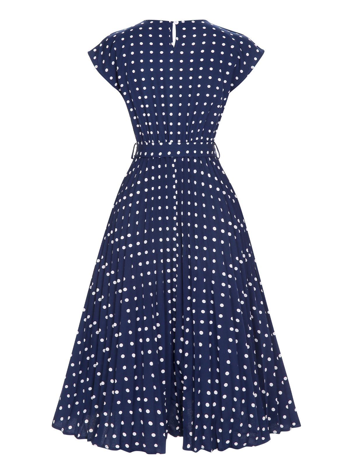 Royal Blue Polka Dots Belt Cap Dress