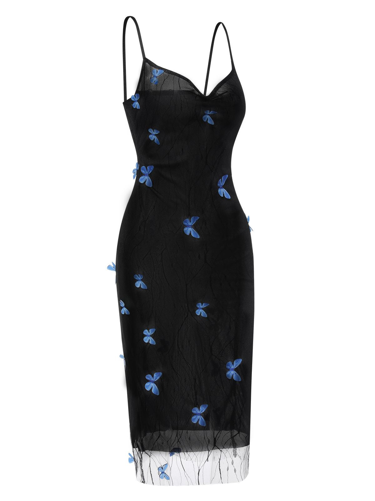 Black Butterfly Mesh Strap Dress