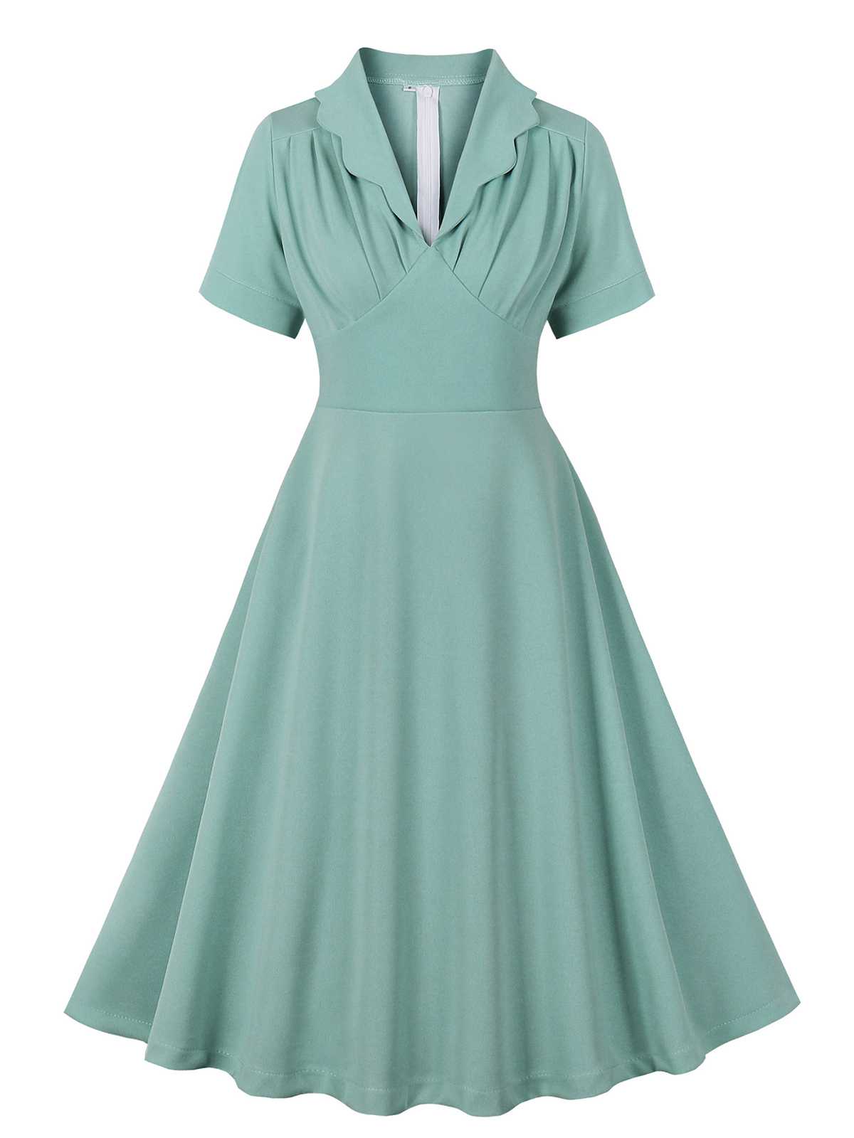 Green Gray Lapel Solid Dress