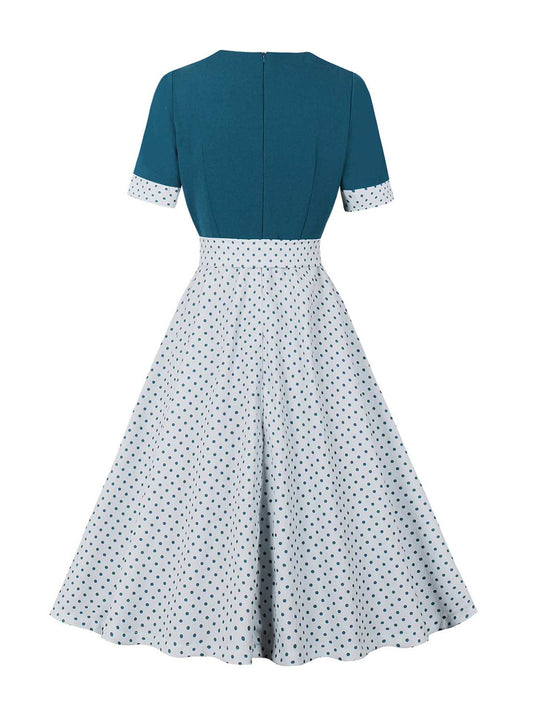 Square Neck Polka Dots Bow Dress