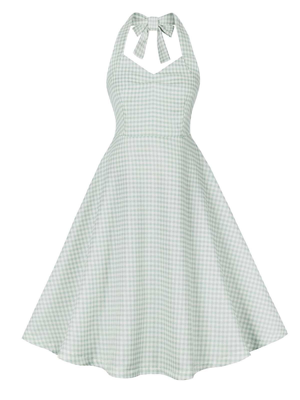 Green Gray Halter Plaids Dress