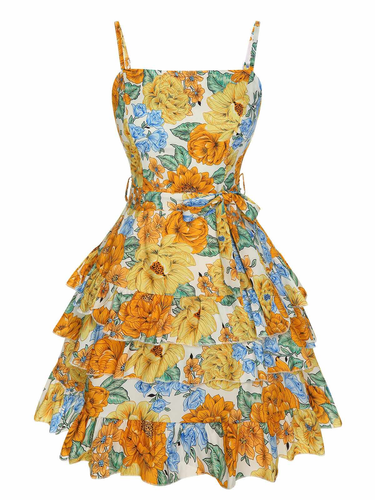 Multicolor Floral Layered Strap Dress