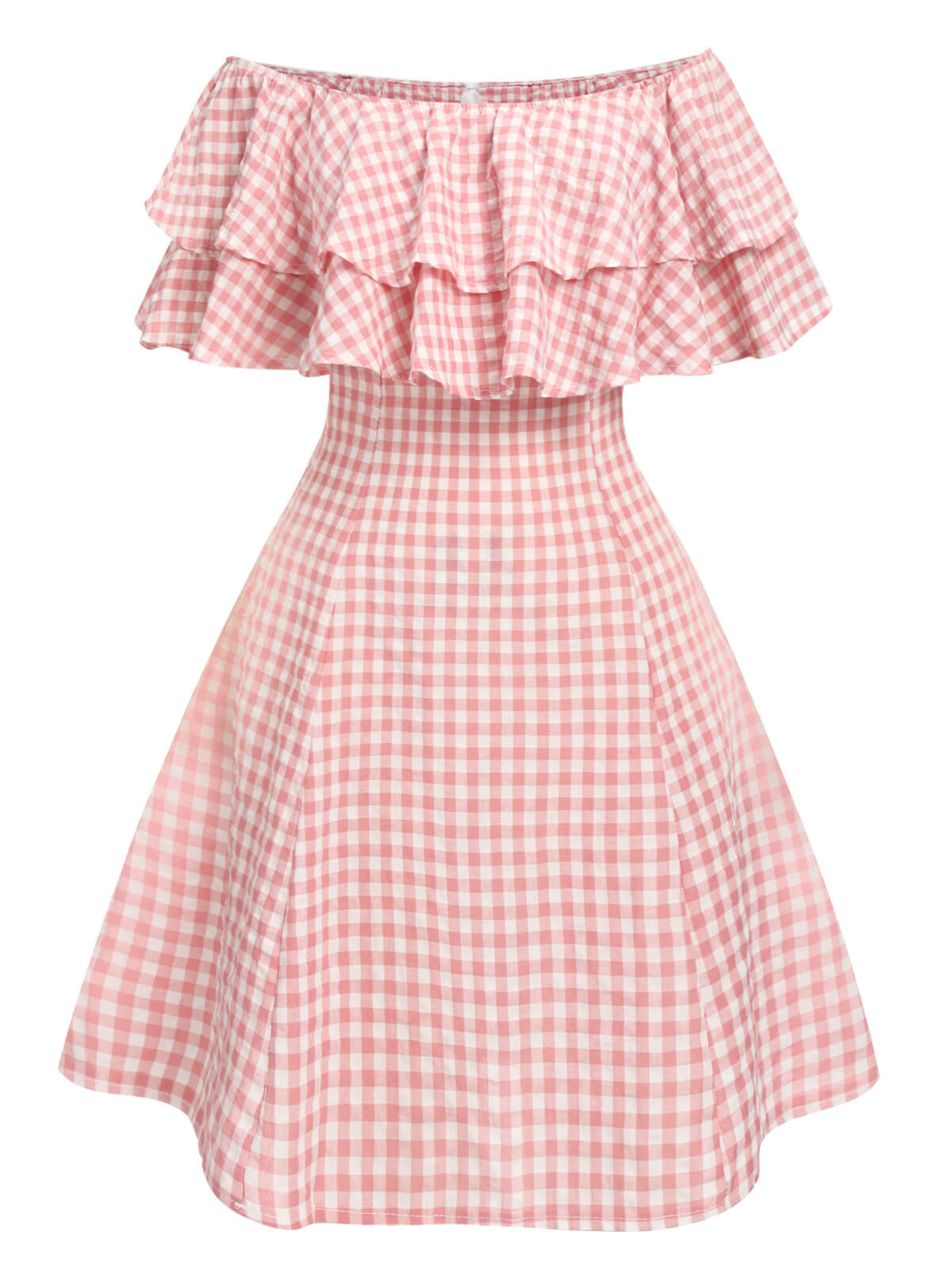 Pink Plaid Off-Shoulder Dress