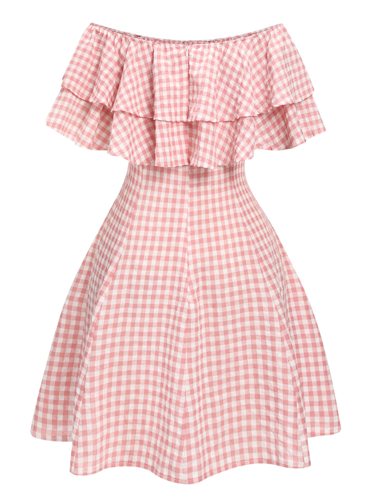 Pink Plaid Off-Shoulder Dress