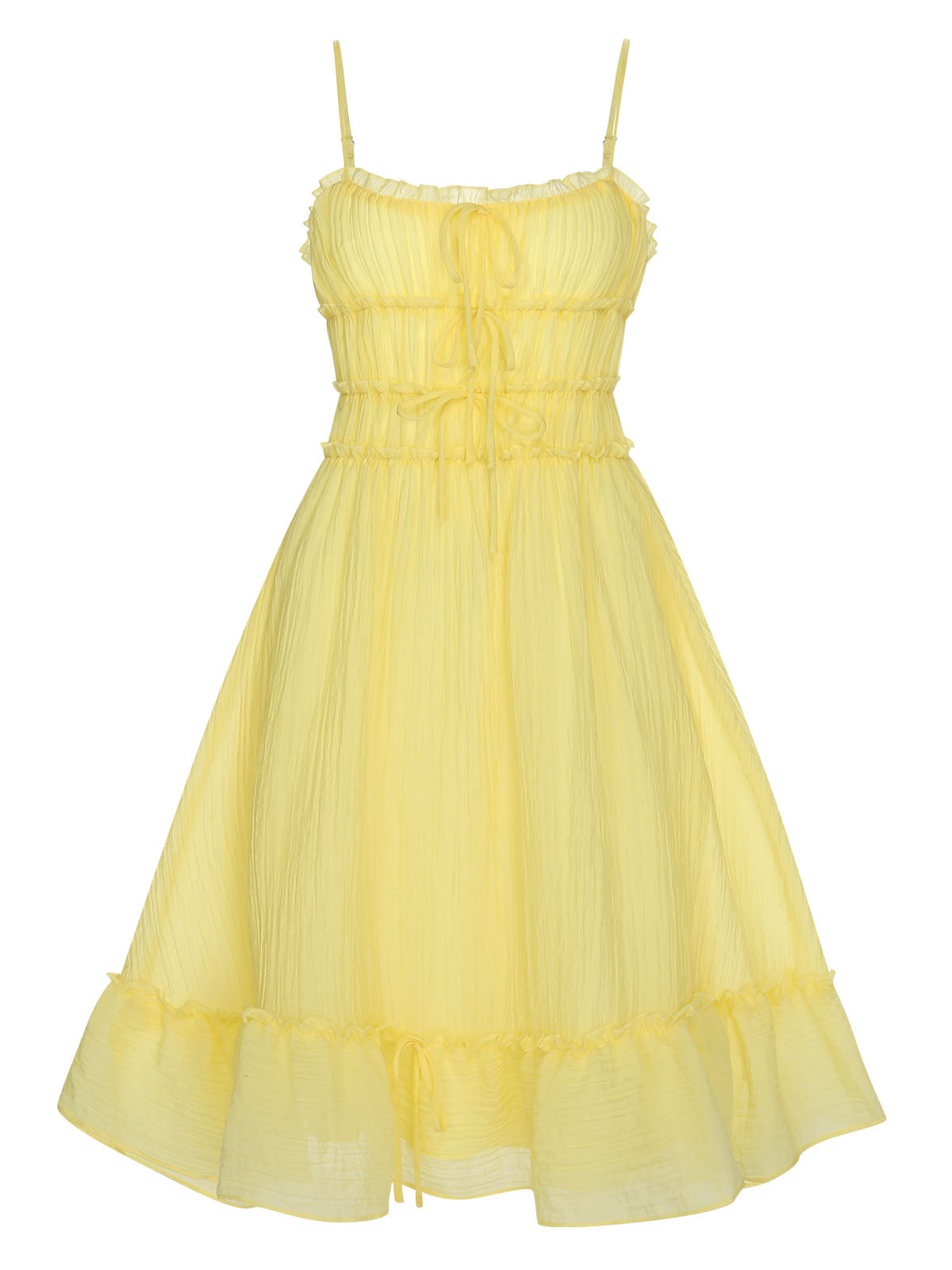 Yellow Spaghetti Strap Ruffle Hem Dress