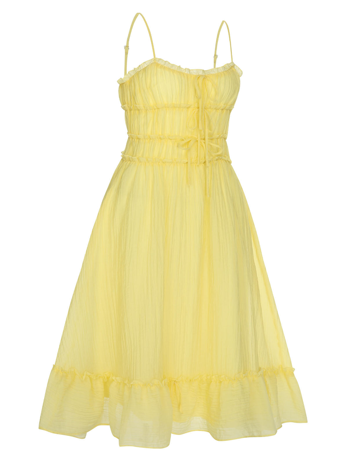 Yellow Spaghetti Strap Ruffle Hem Dress