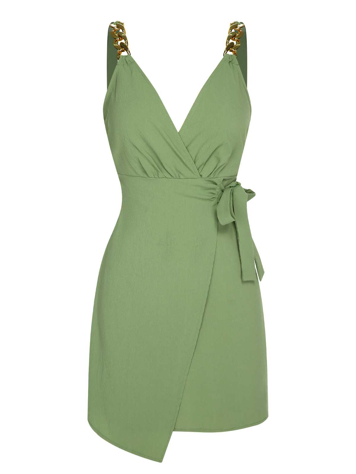 Light Green  V-Neck Chain Strap Solid Dress