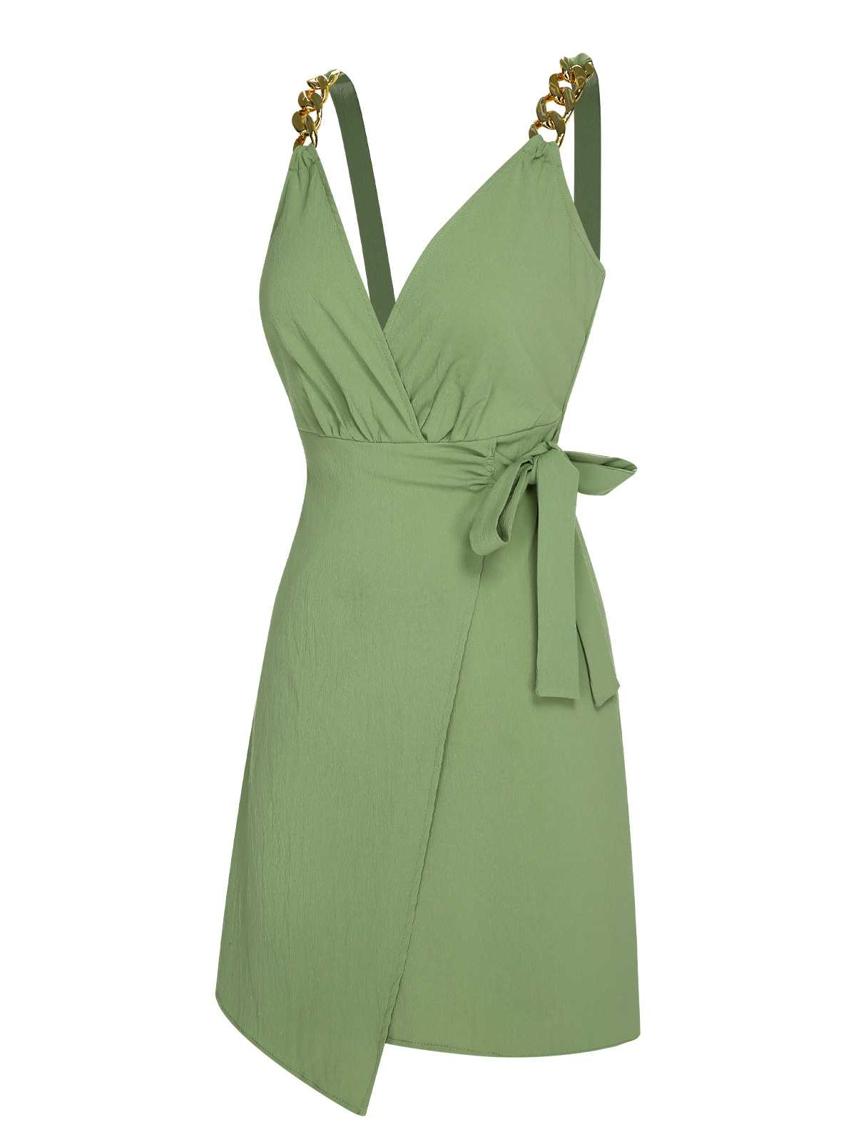 Light Green  V-Neck Chain Strap Solid Dress