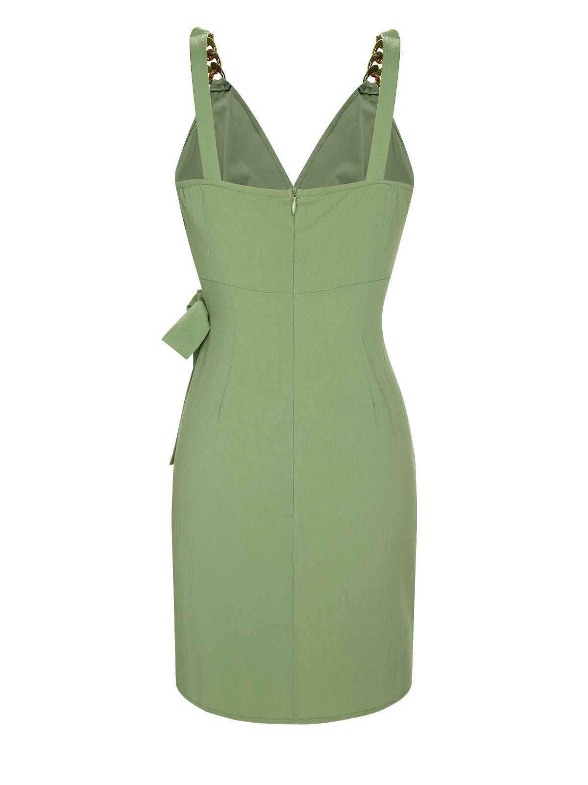 Light Green  V-Neck Chain Strap Solid Dress