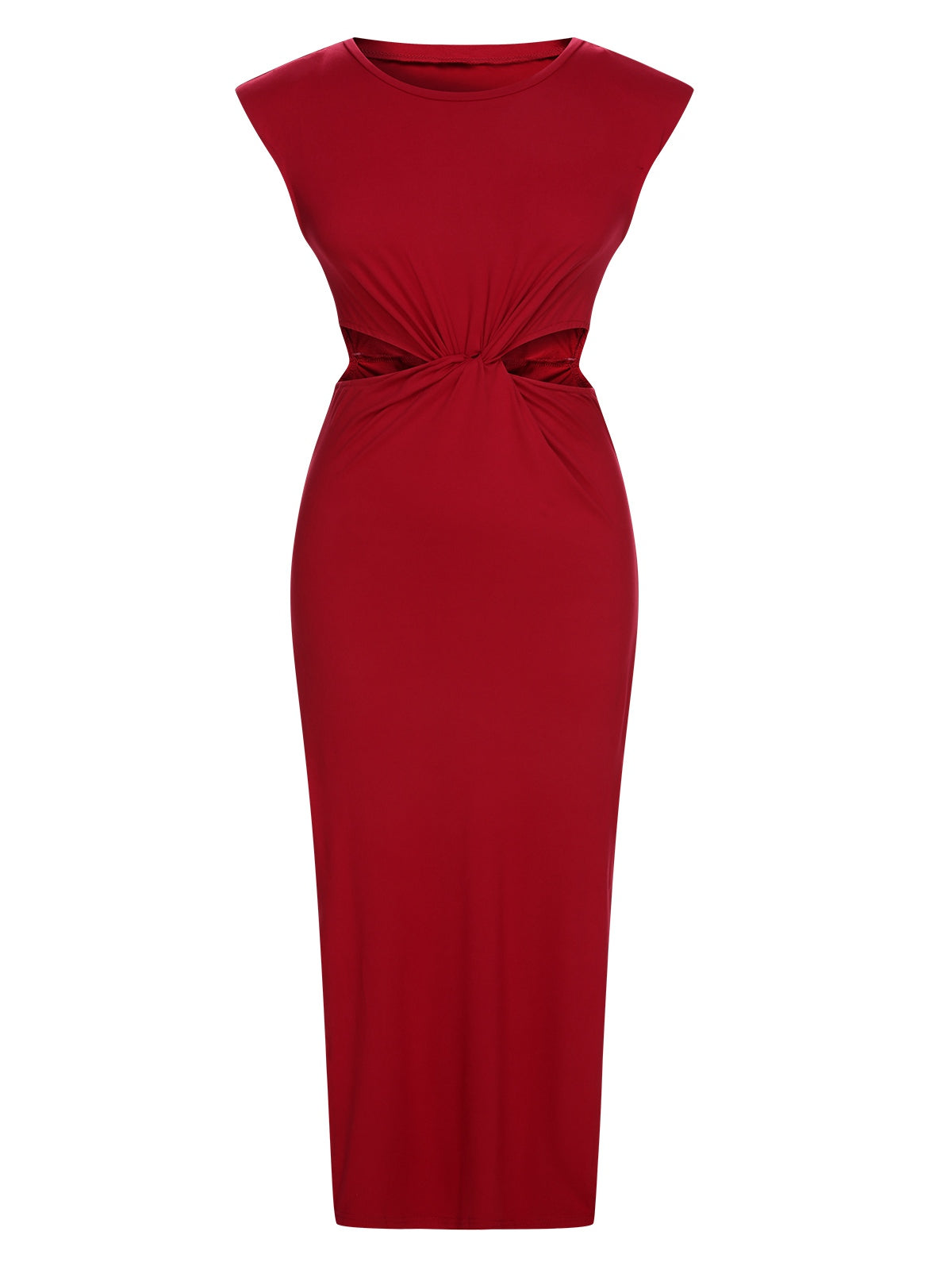 Red  Solid Cutout Twist Slit Dress