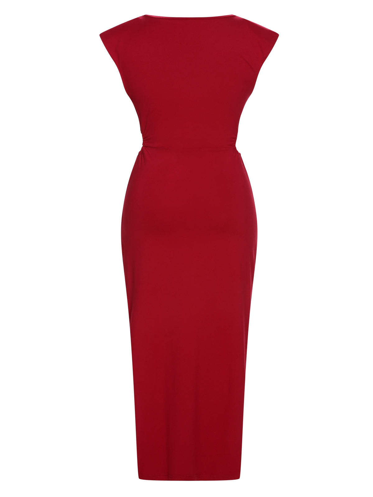 Red  Solid Cutout Twist Slit Dress