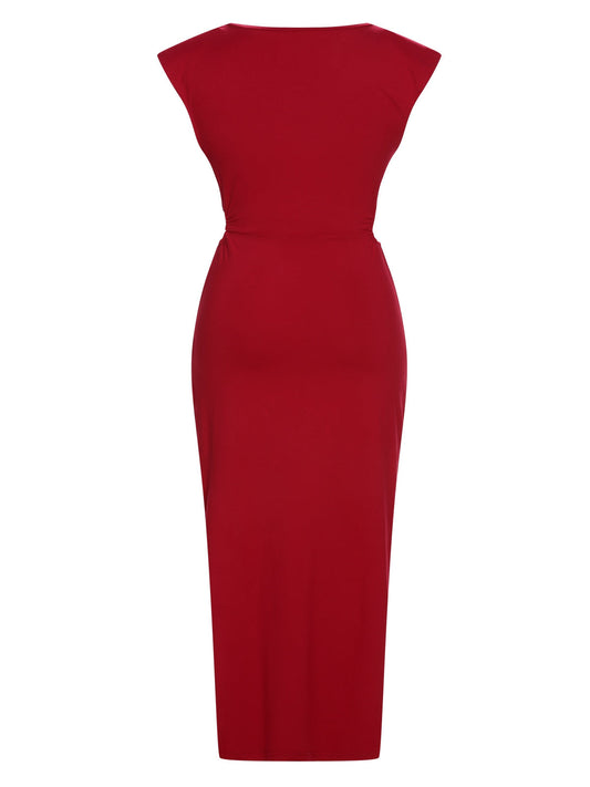 Red  Solid Cutout Twist Slit Dress