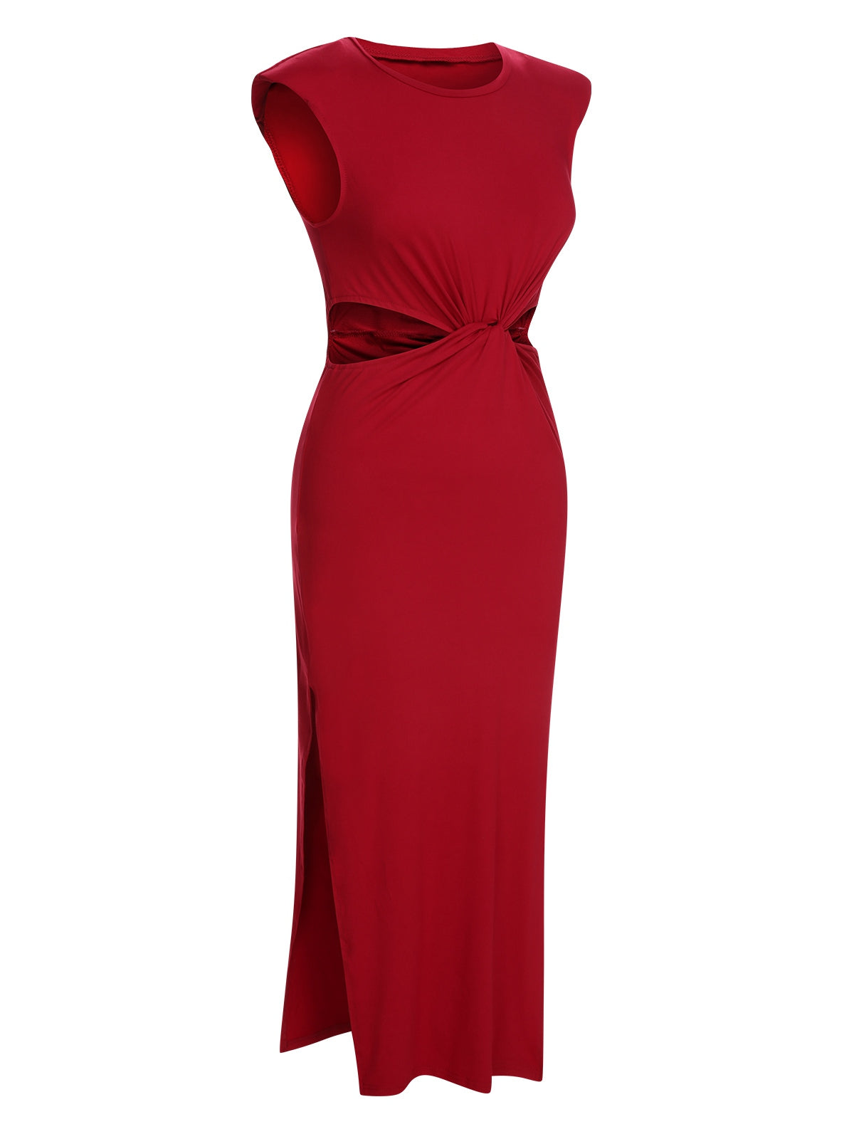 Red  Solid Cutout Twist Slit Dress