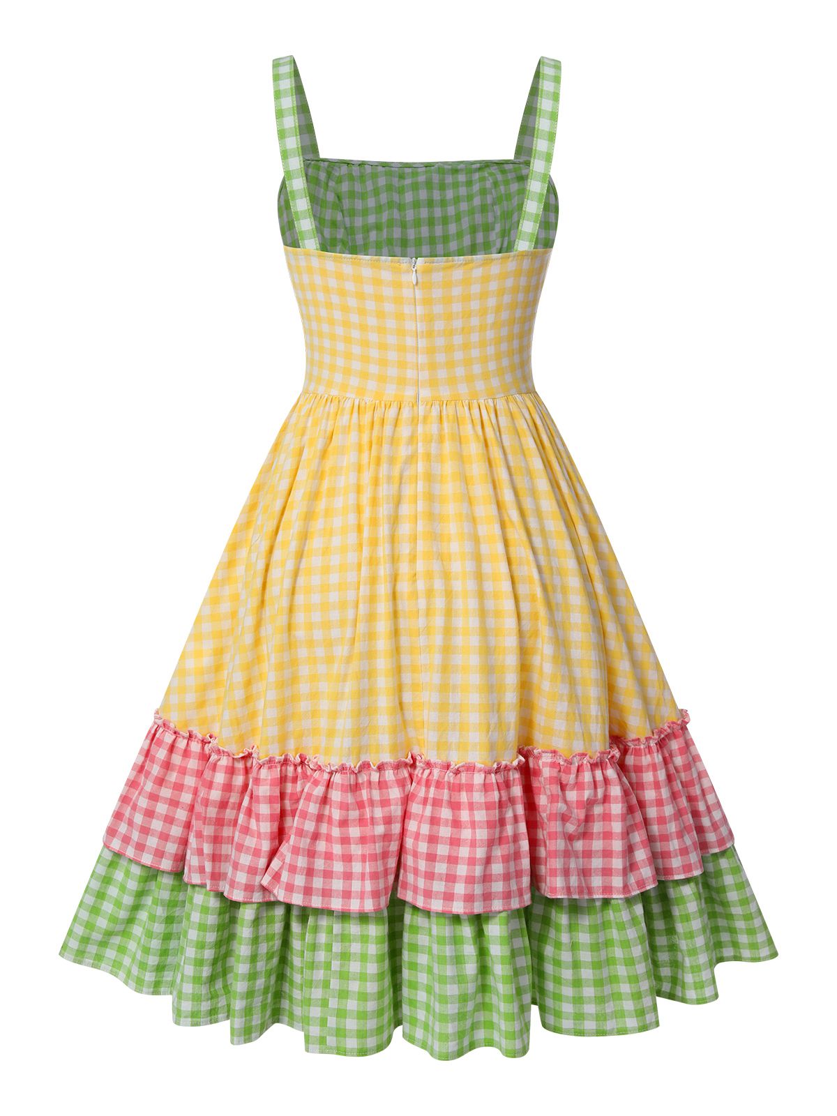 Multicolor Spaghetti Straps Plaid Patchwork Dress