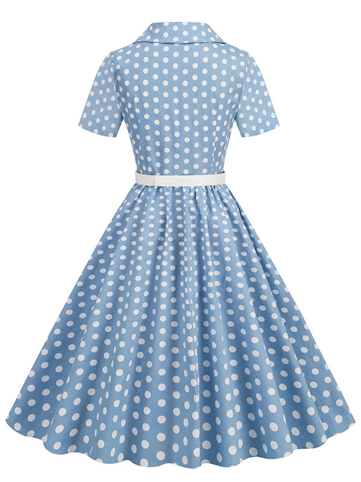 Polka Dots Lapel Belted Dress