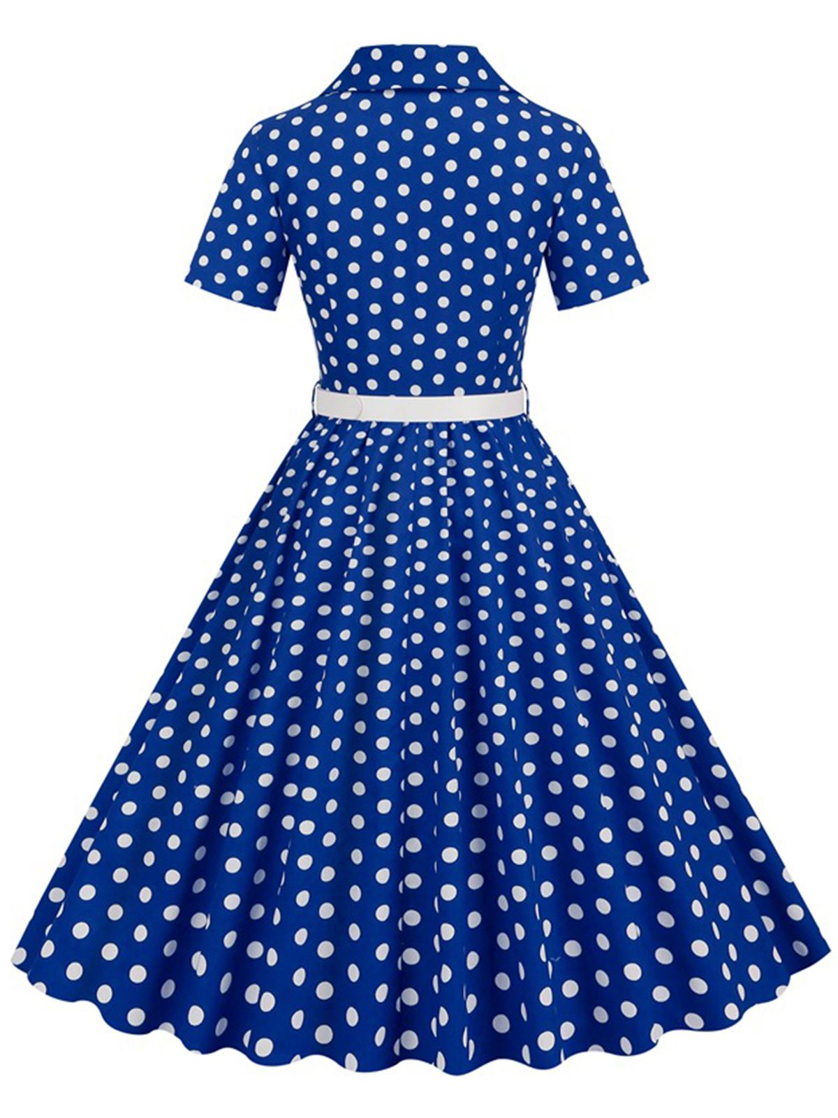 Polka Dots Lapel Belted Dress