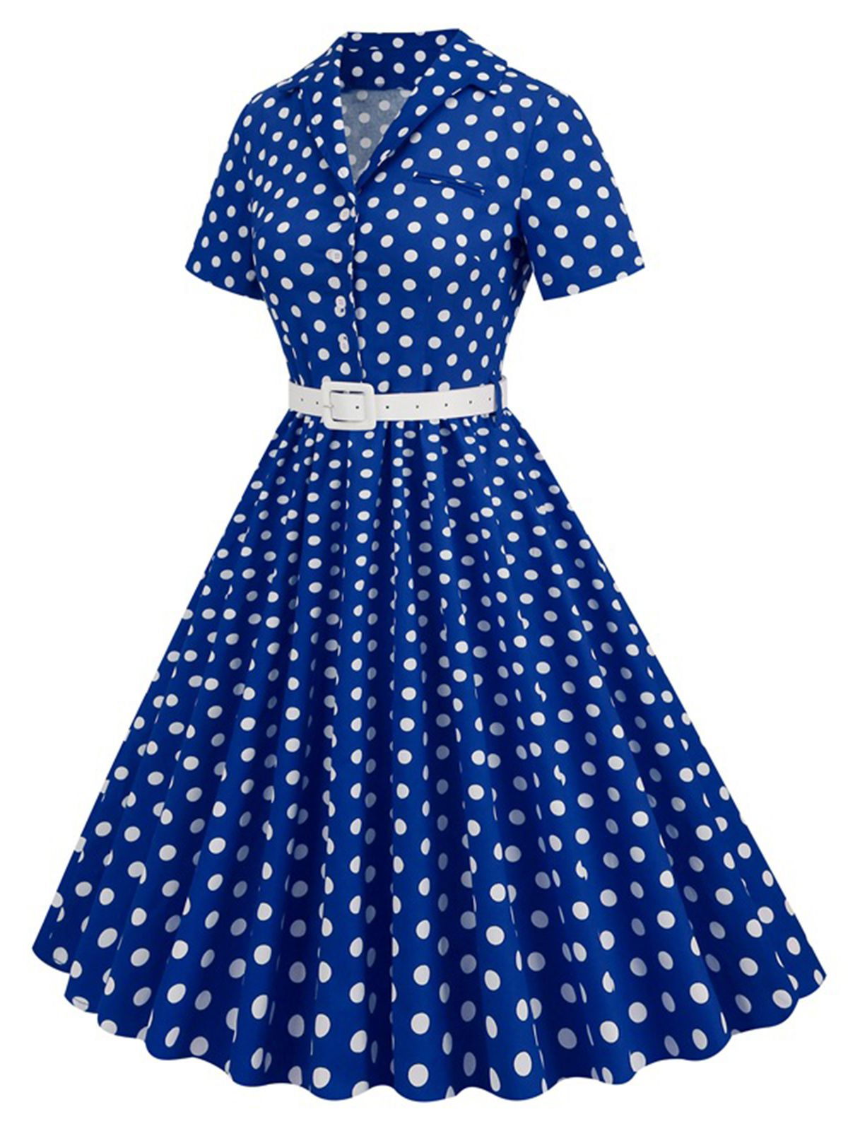 Polka Dots Lapel Belted Dress