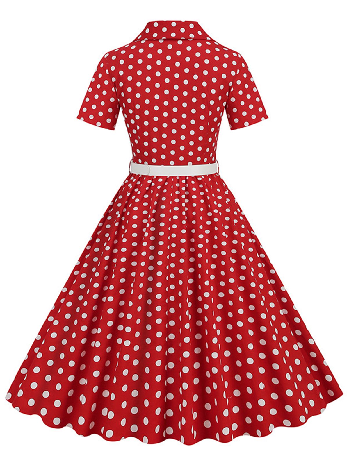 Polka Dots Lapel Belted Dress