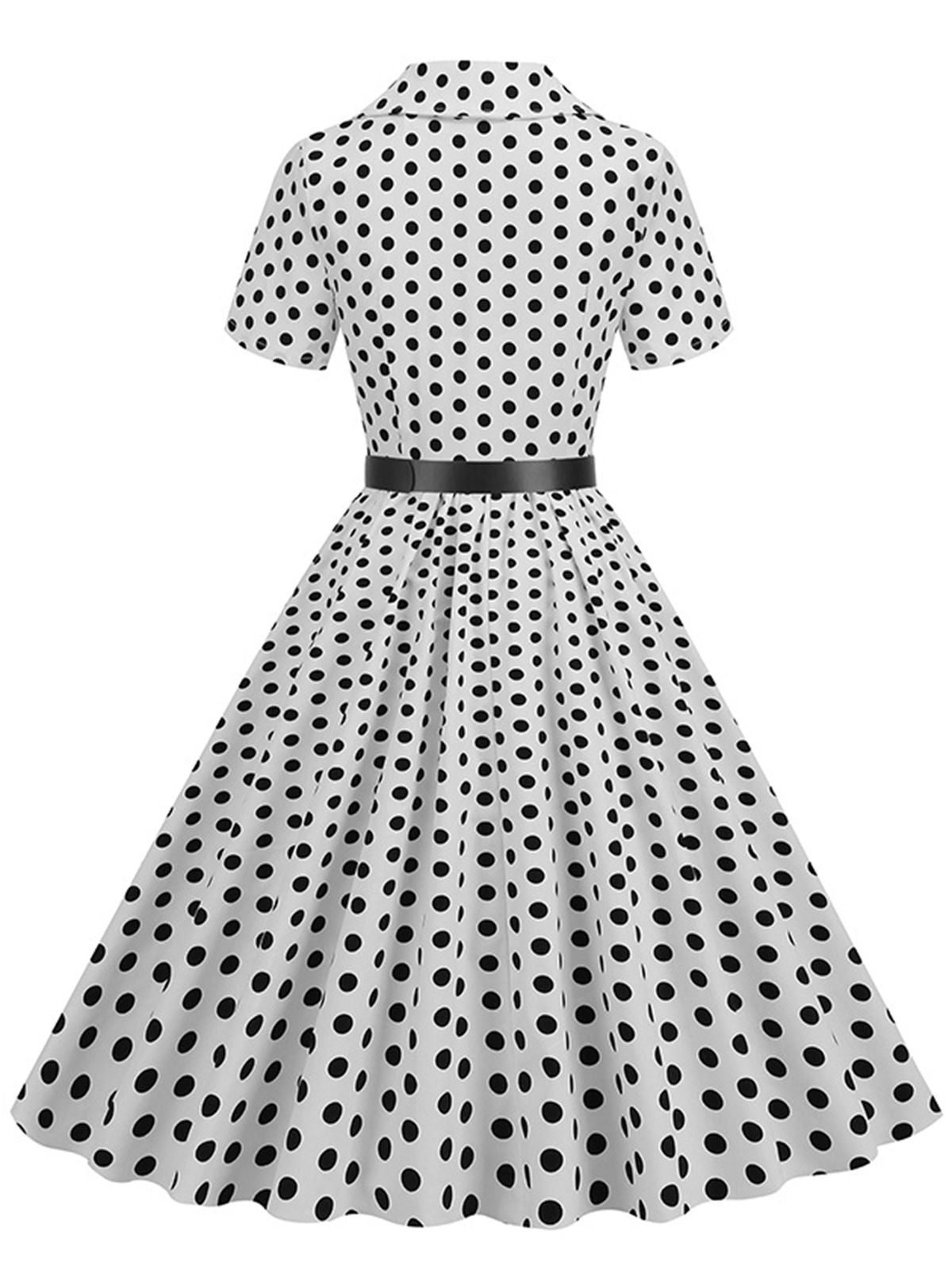 Polka Dots Lapel Belted Dress